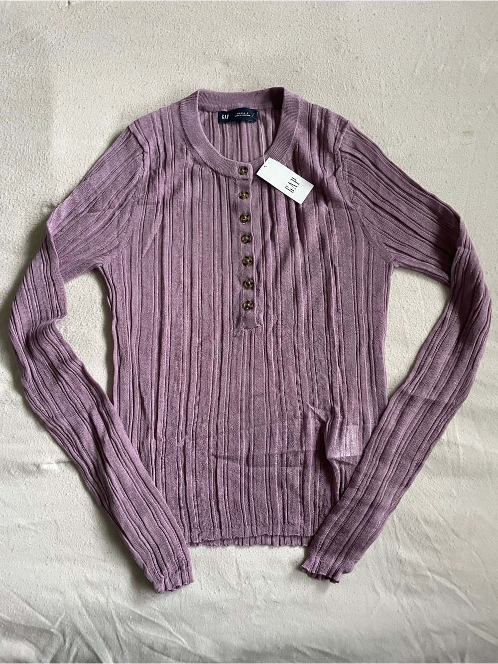 GAP Mauve Ribbed Henley Long-Sleeve Top